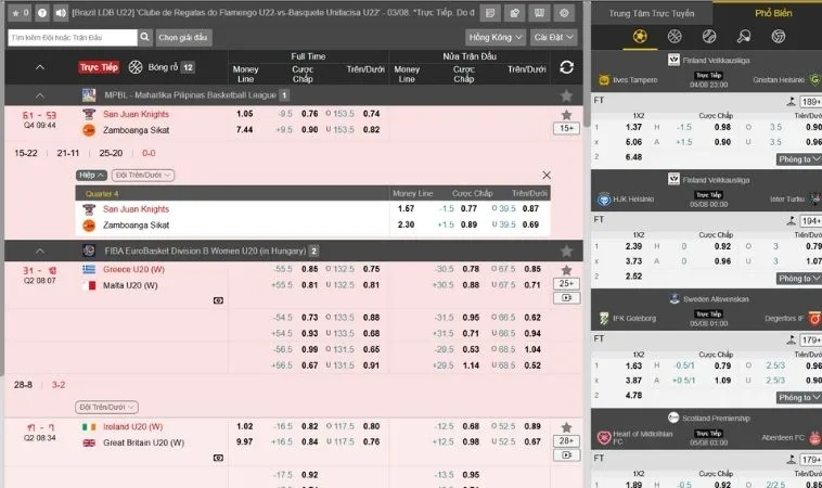Giao diện đặt kèo cá cược bóng rổ TK88