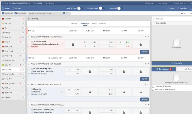 Bí Quyết Soi Kèo Cách Chơi Cá Cược Cầu Lông TK88 Luôn Thắng 2 Giao diện cá cược Cầu Lông TK88