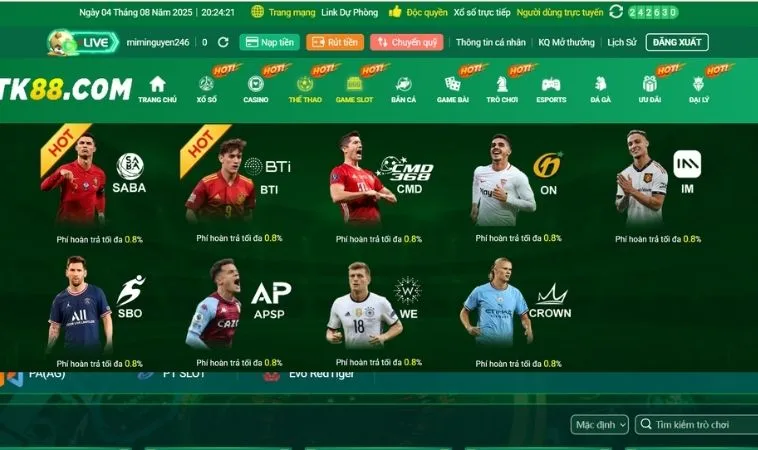 Thể Thao Tại TK88 Đỉnh Cao Bùng Nổ Cùng Mọi Kèo Cược Hấp Dẫn 1 Sảnh Thể Thao TK88 hợp tác với nhiều nhà cung cấp kèo cá cược uy tín