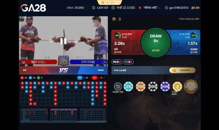 Giao diện đặt cược Đá Gà GA28 Tại TK88