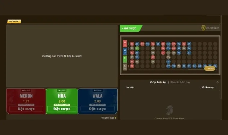 Giao diện đặt cược sảnh Đá Gà Sabong Tại TK88