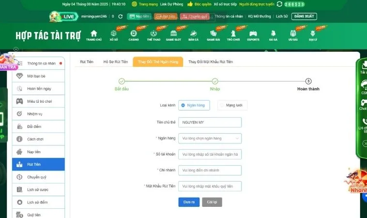 Rút Tiền TK88 Siêu Tốc Về Túi Chỉ Trong Vài Phút Ngắn Ngủi 2 Giao diện rút Tiền TK88