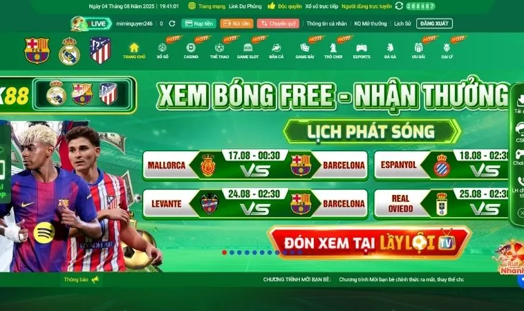 Giao diện trang chủ nhà cái TK88